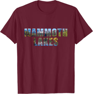Landscape of California Lake Inside Mammoth Lakes Letters T-Shirt - T-Shirt | Maroon