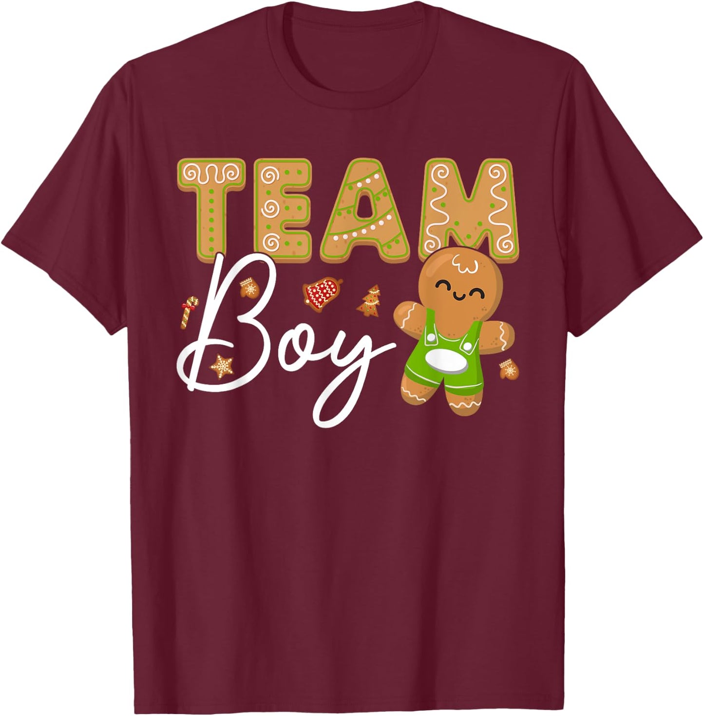 Gingerbread Christmas Team Girl Gender Reveal Baby Shower T-Shirt - T-Shirt | Maroon