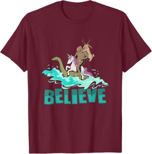 Cryptozoology Cryptid Bigfoot Unicorn Loch Ness Jackalope T-Shirt - T-Shirt | Maroon