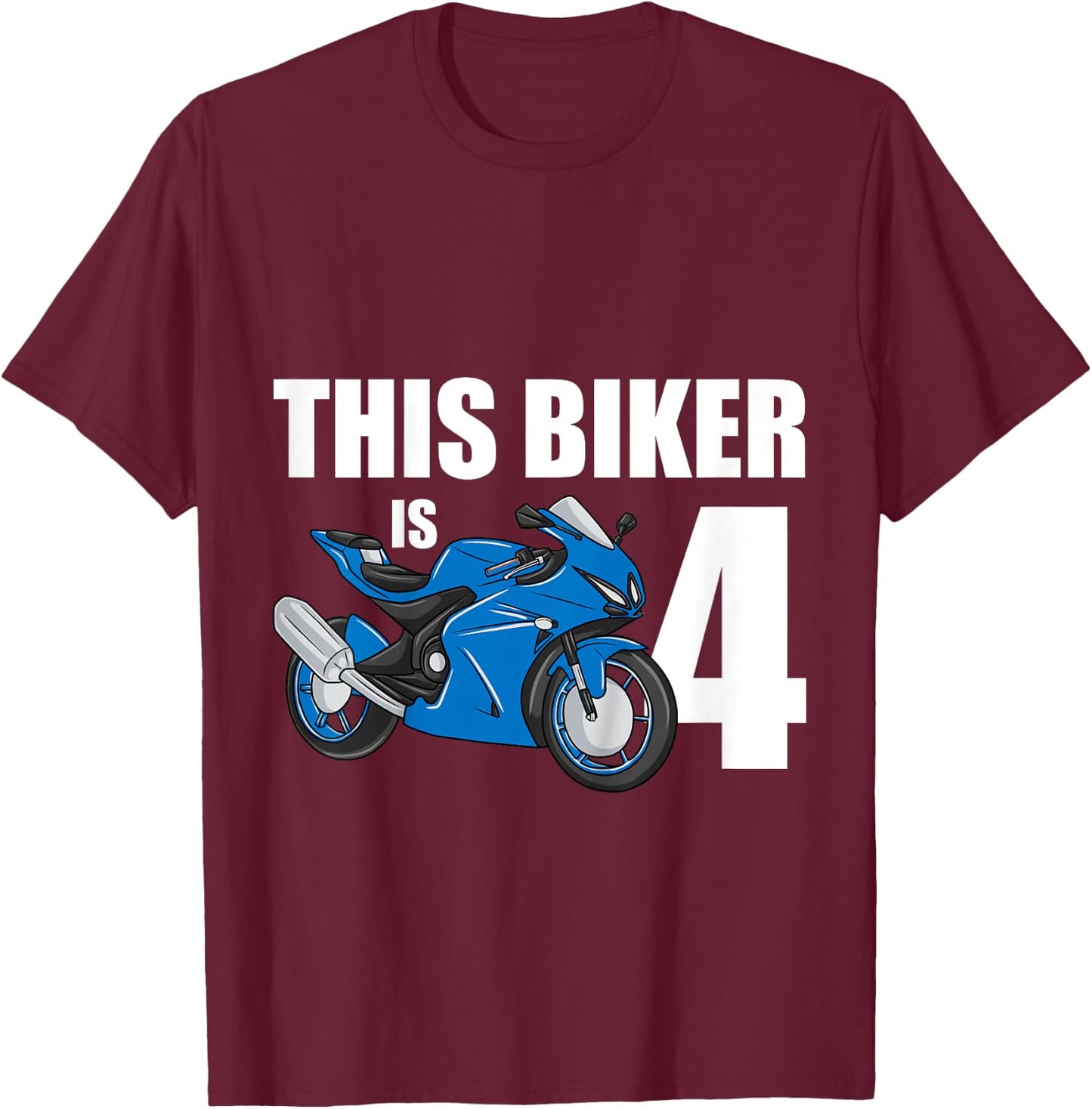 Kids Motorcycle 4th Birthday 4 Year Old Toddler Boys T-Shirt - T-Shirt | Maroon