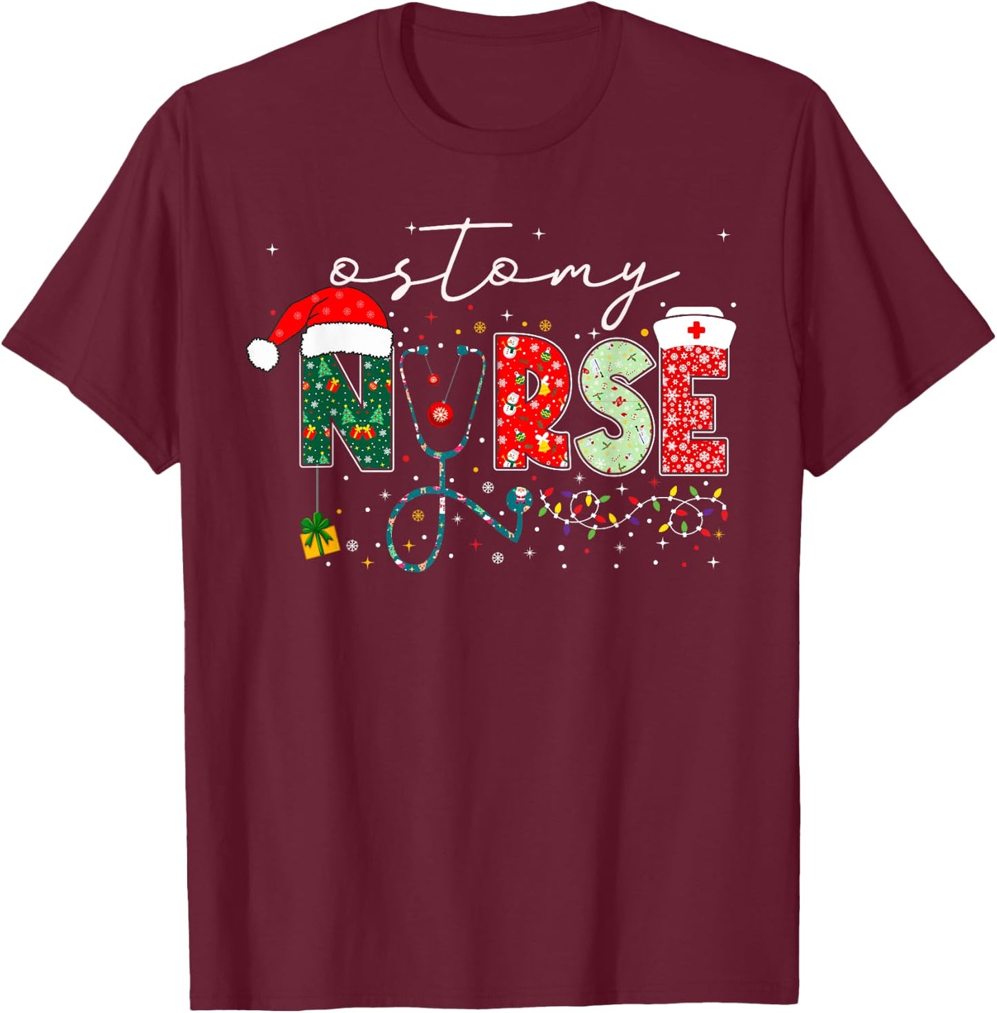 Christmas Ostomy Nurse Gifts For Nursing Student T-Shirt - T-Shirt | Maroon