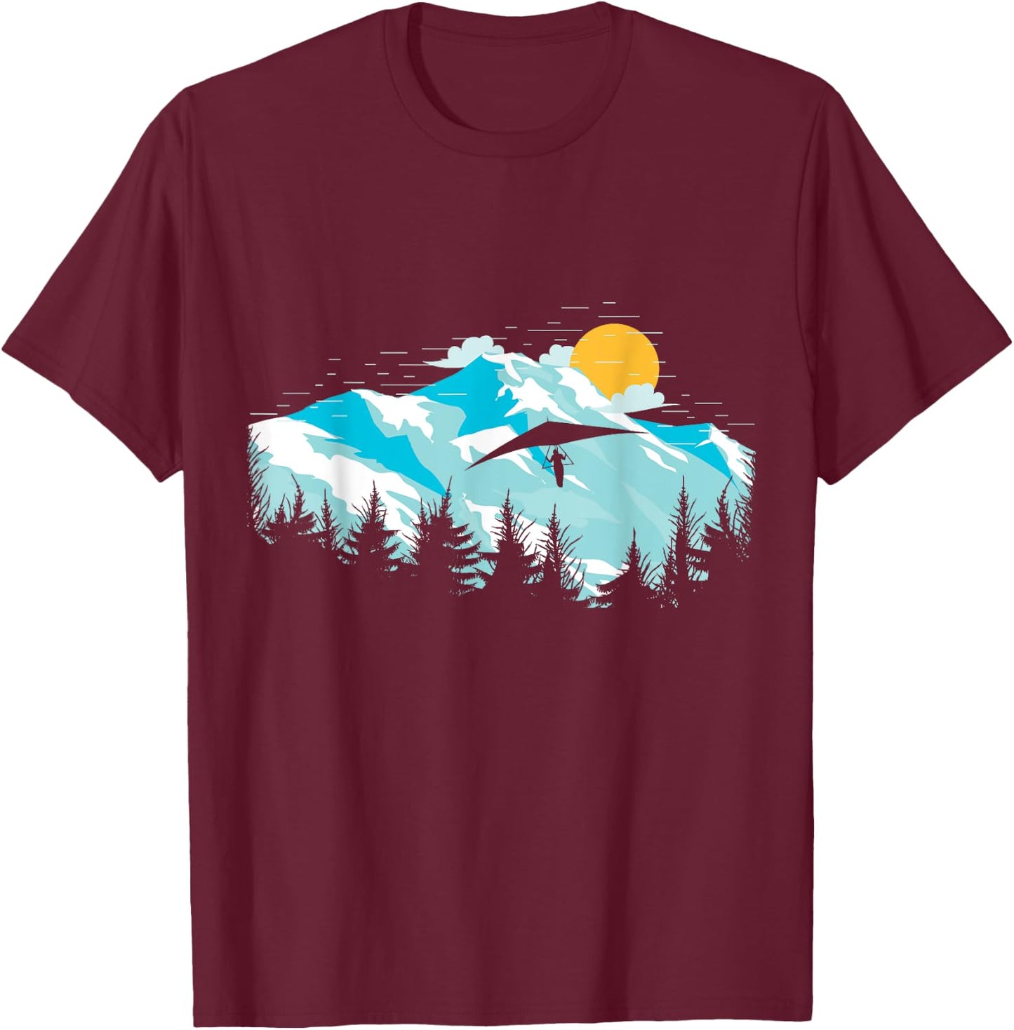 Mountains landscape sunset hang glider T-Shirt - T-Shirt | Maroon