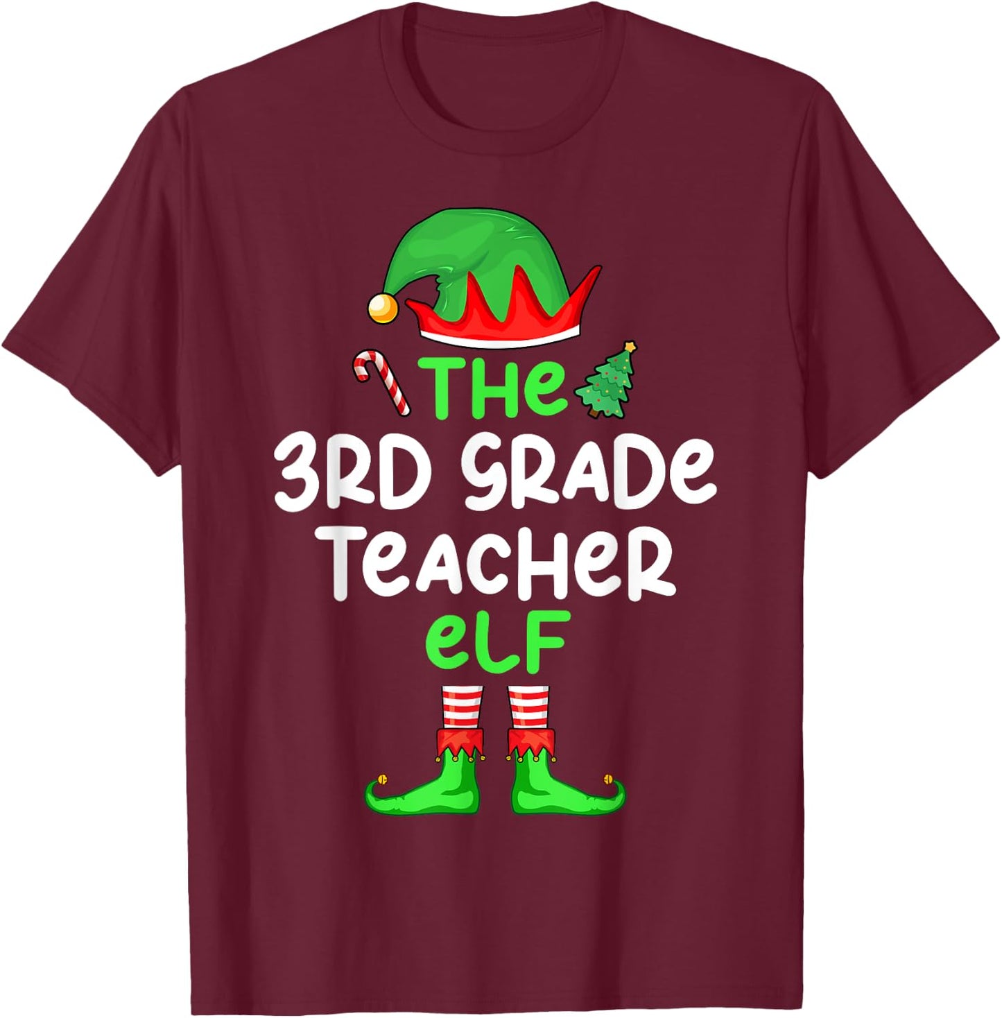 I'm The 3rd Grade Teacher Elf Christmas Matching Pajama T-Shirt - T-Shirt | Maroon