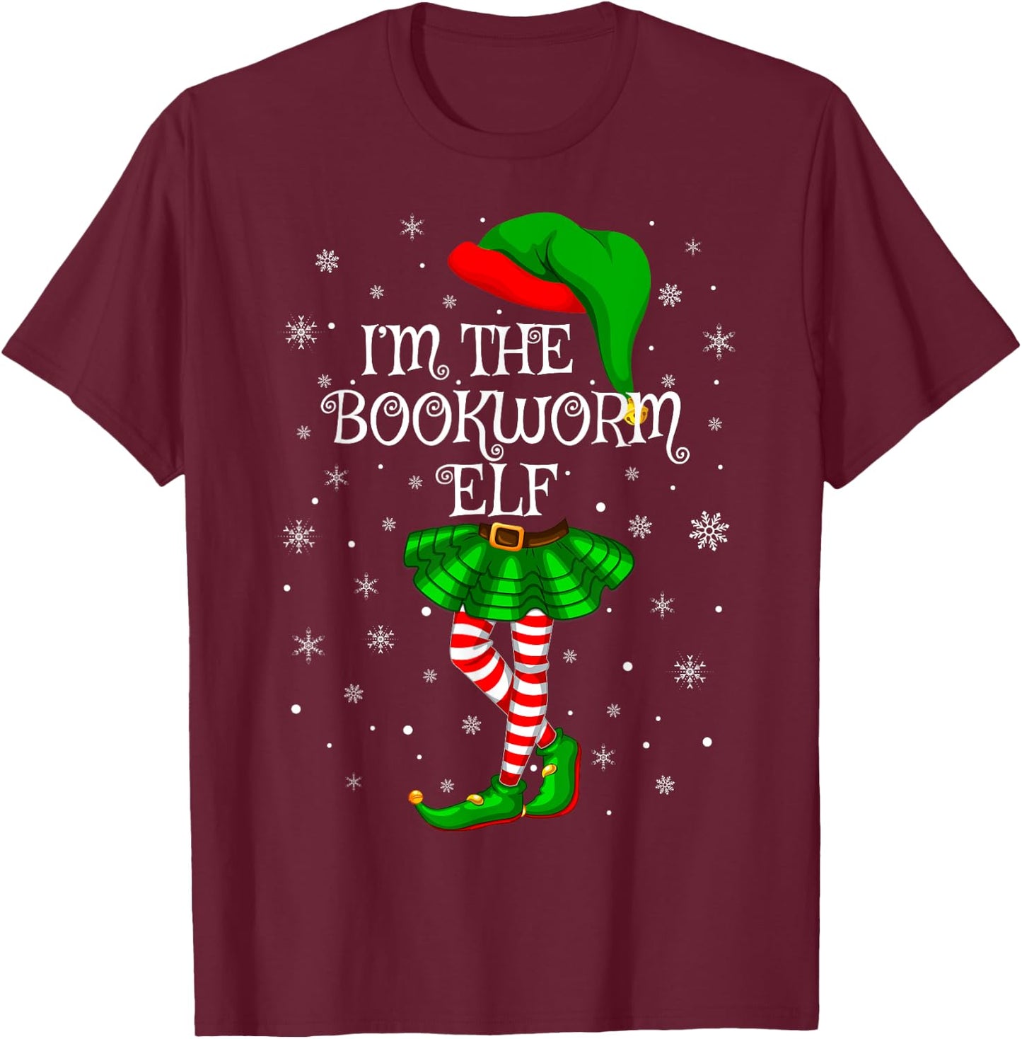 Matching Family Group I'm The Bookworm Elf Christmas T-Shirt - T-Shirt | Maroon