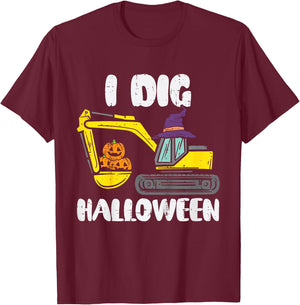 Kids Excavator Dig Halloween Cute Truck Toddler Boys Kids T-Shirt - T-Shirt | Maroon