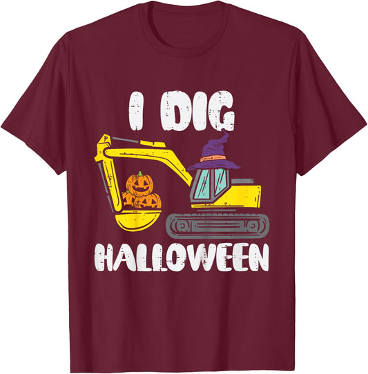 Kids Excavator Dig Halloween Cute Truck Toddler Boys Kids T-Shirt - T-Shirt | Maroon