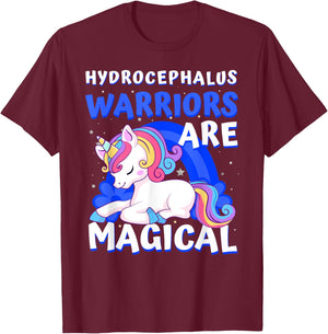 Warriors Magical Hydrocephalus Awareness Unicorn Ribbon Blue T-Shirt - T-Shirt | Maroon