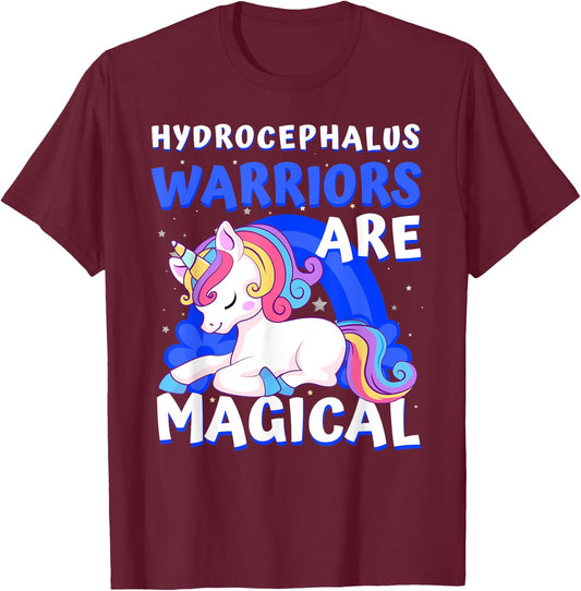 Warriors Magical Hydrocephalus Awareness Unicorn Ribbon Blue T-Shirt - T-Shirt | Maroon
