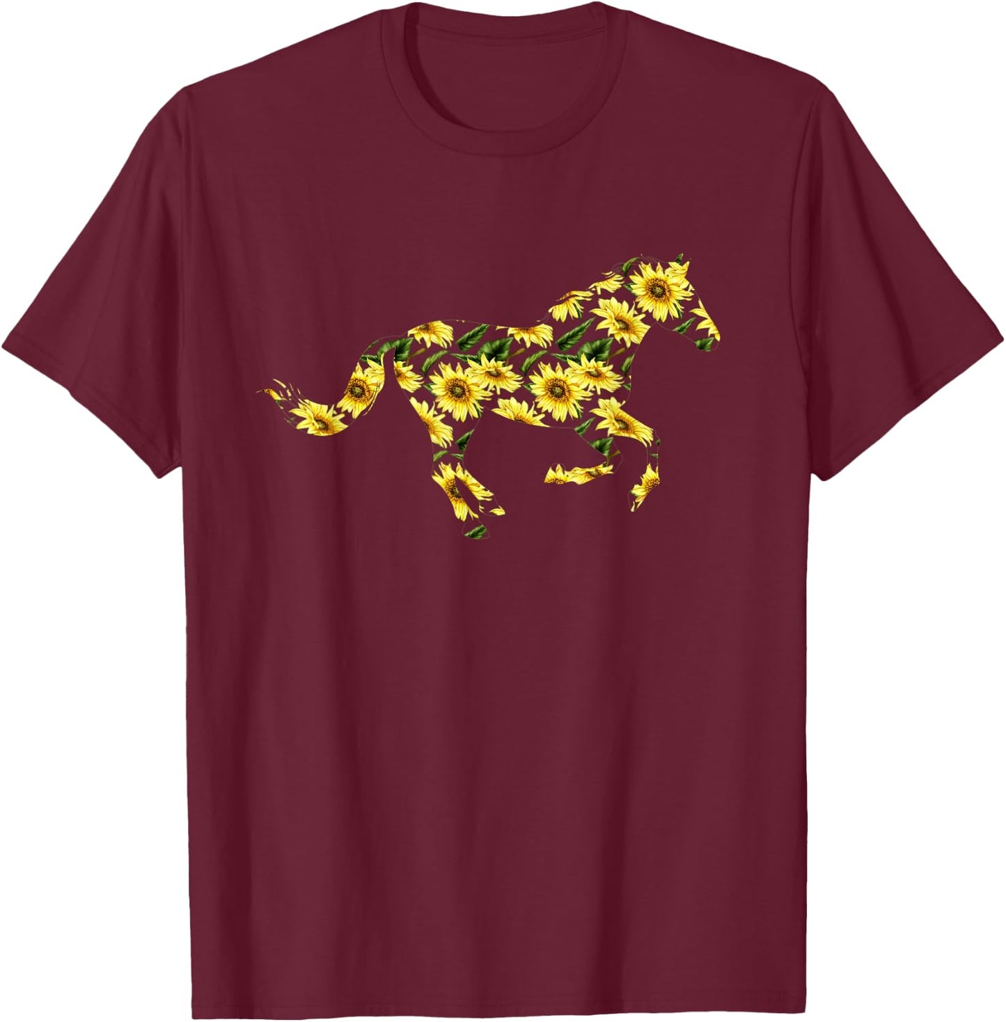 Horse with sunflowers sunflower Horse riding Horses flower T-Shirt - T-Shirt | Maroon