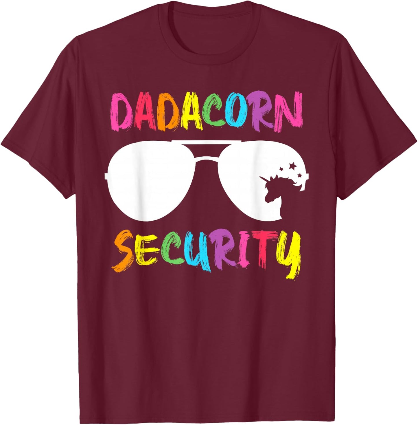 Dadacorn Security Unicorn Dad and Girl Papa Fathers Day Gift T-Shirt - T-Shirt | Maroon