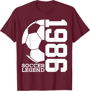 Soccer 40th Birthday Soccer Legend 1986 T-Shirt - T-Shirt | Maroon