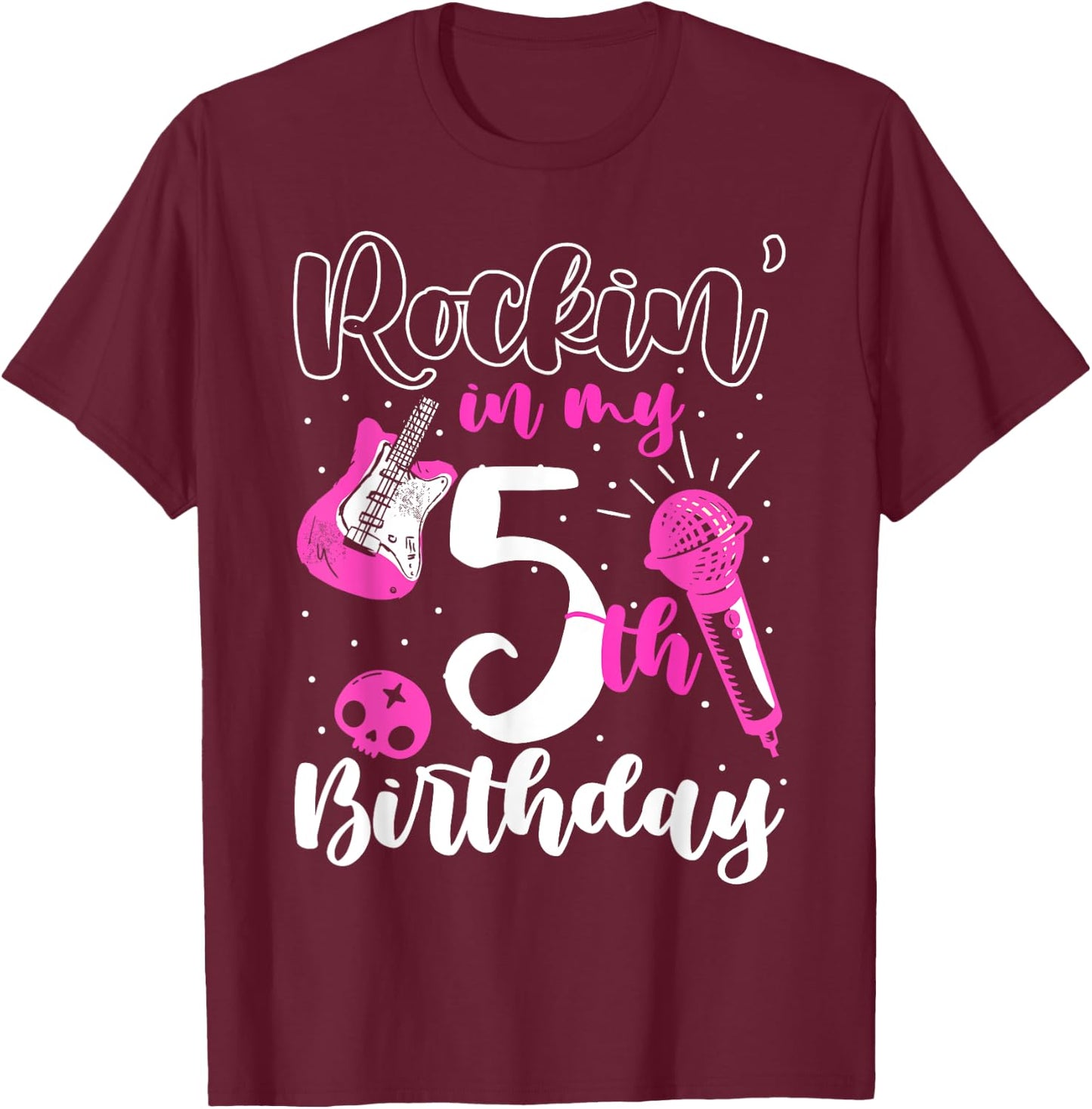 Girls Rockstar Birthday Rock Star Themed Guitar 5th Birthday T-Shirt - T-Shirt | Maroon
