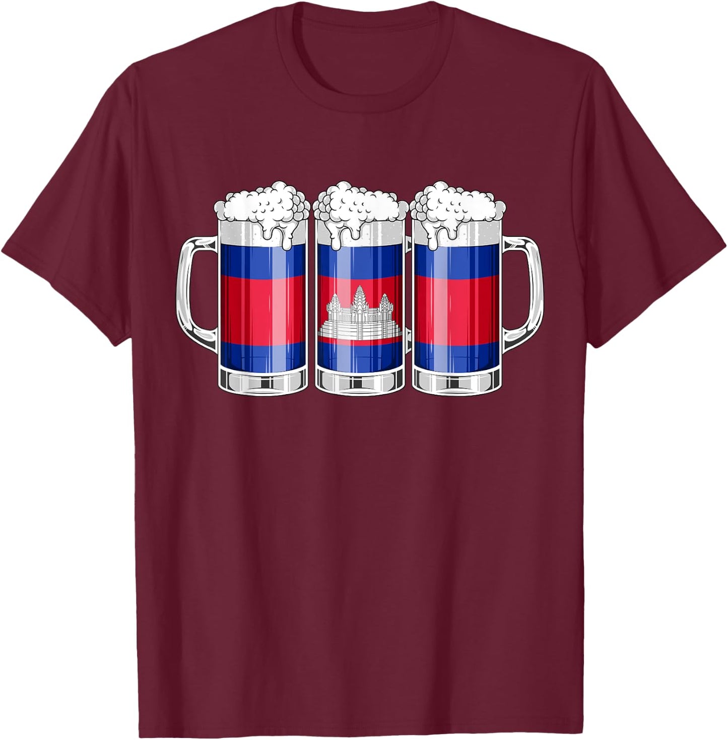 Beer Cambodian Shirt - Beer Cambodia Flag Patriotic T-Shirt - T-Shirt | Maroon