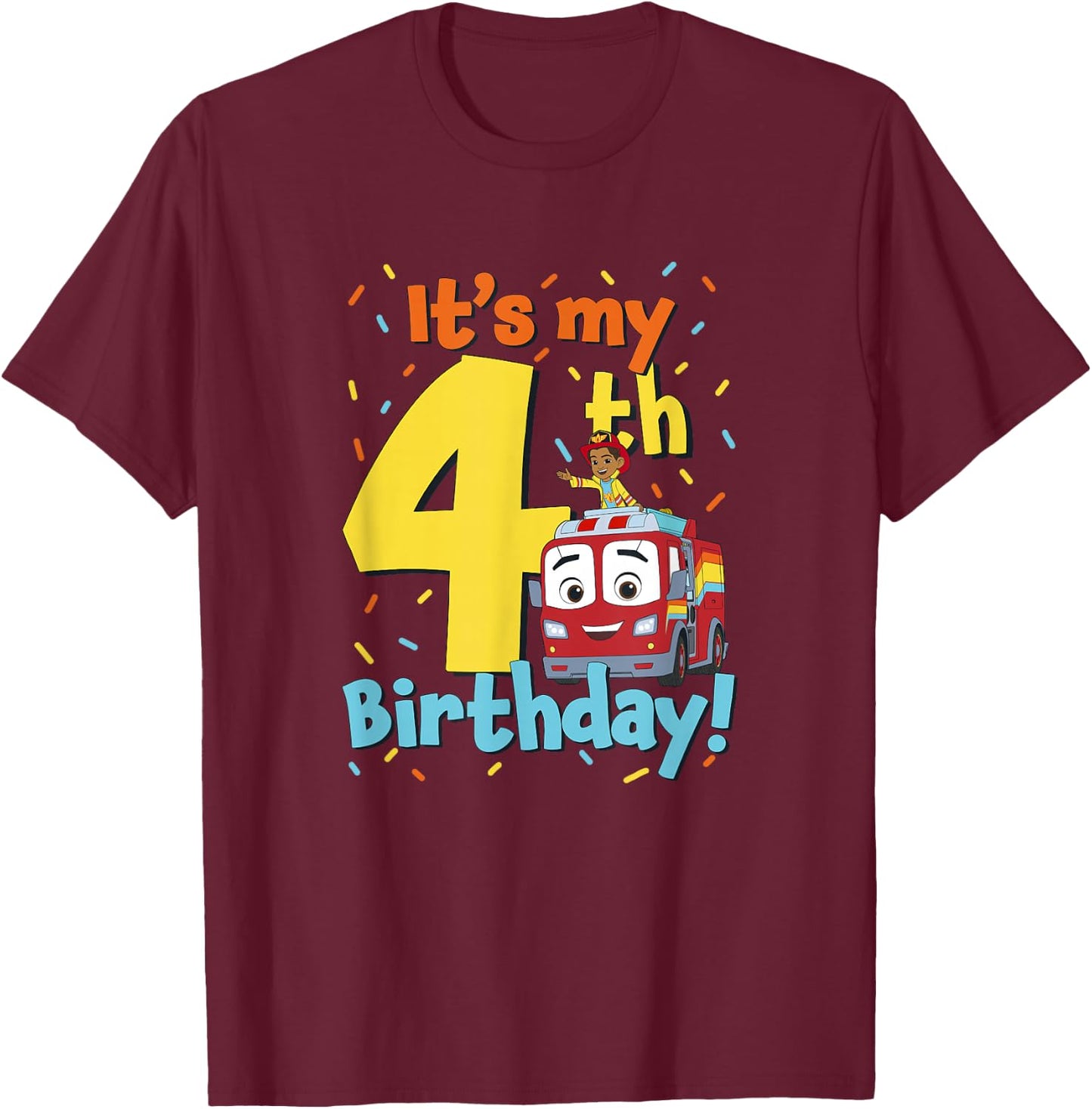 Disney Firebuds It's My 4th Birthday! Flash & Bo Celebration T-Shirt - T-Shirt | Maroon