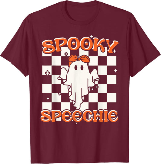 Spooky Speechie Speech Therapy Halloween Costume Ghost SLP T-Shirt - T-Shirt | Maroon