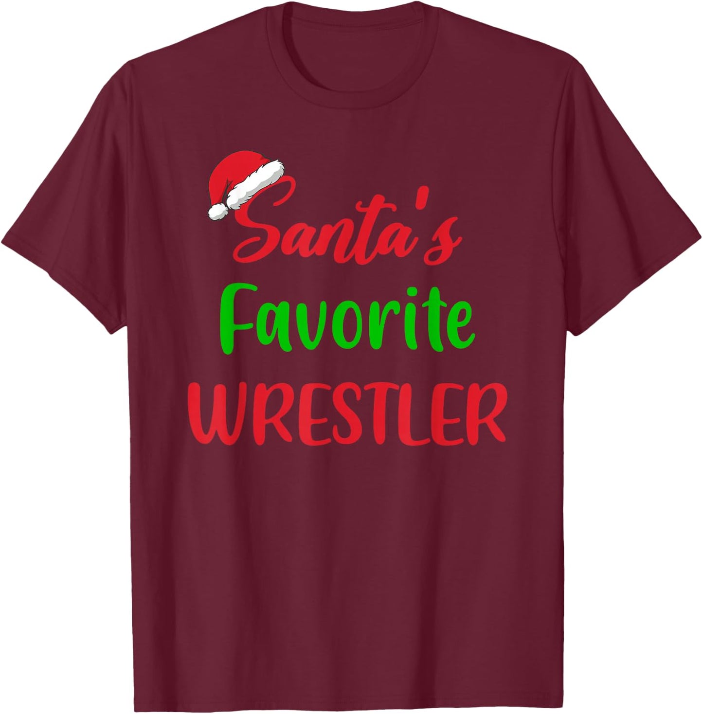 Santas Favorite Wrestler Funny Gift Wrestling Christmas T-Shirt - T-Shirt | Maroon