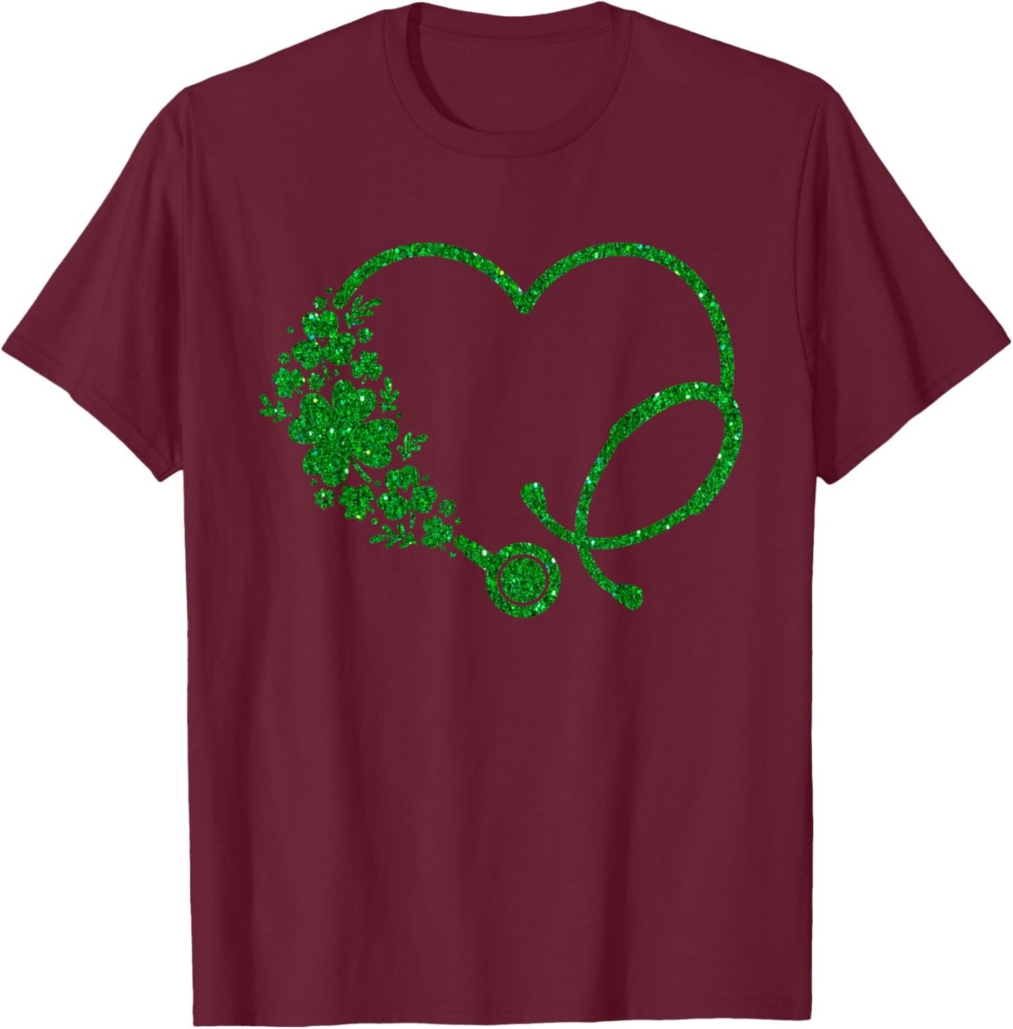 Nurse St Patricks Day Stethoscope Green Heart Shamrock T-Shirt - T-Shirt | Maroon