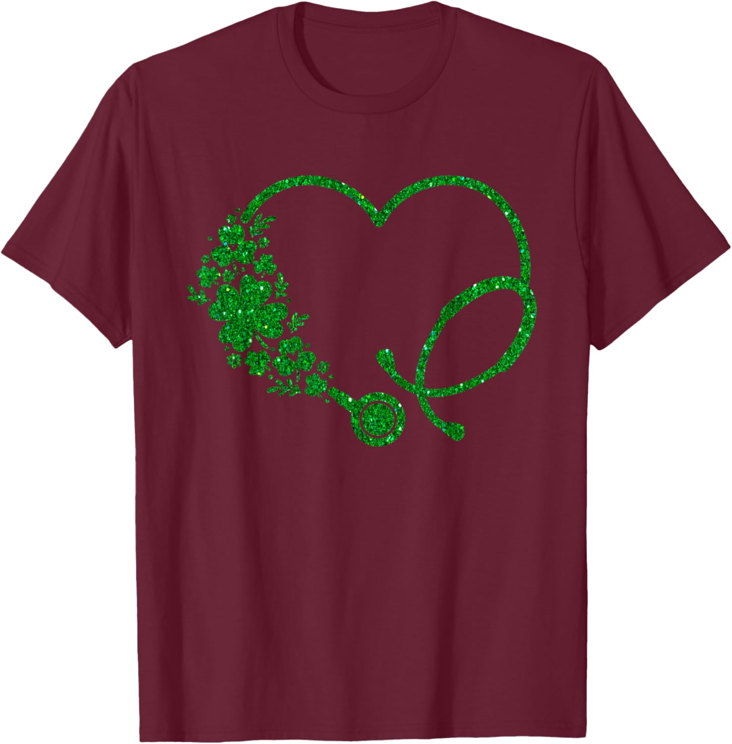 Nurse St Patricks Day Stethoscope Green Heart Shamrock T-Shirt - T-Shirt | Maroon