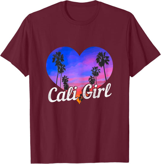 Cali Girl California Heart Retro Vintage Style T-Shirt - T-Shirt | Maroon