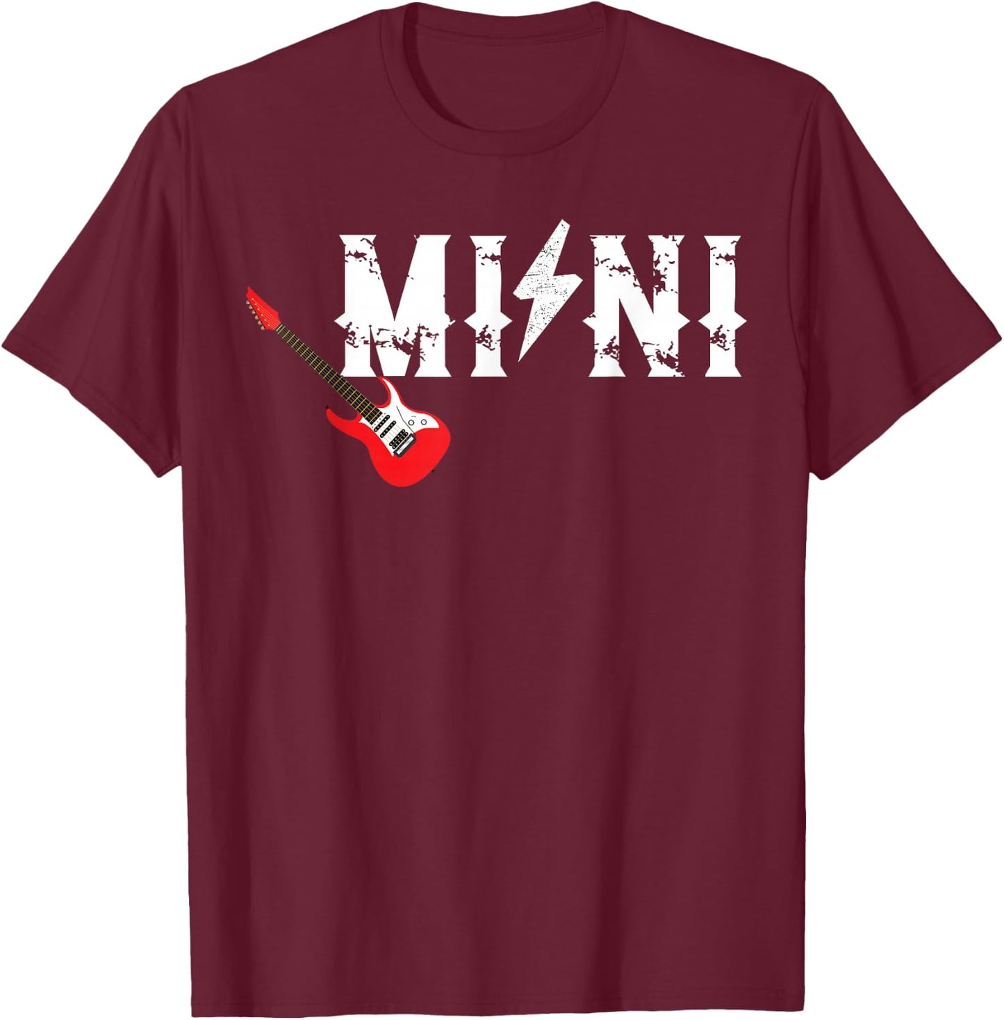 Mini Rockin One Birthday Family Matching Rock Guitar T-Shirt - T-Shirt | Maroon
