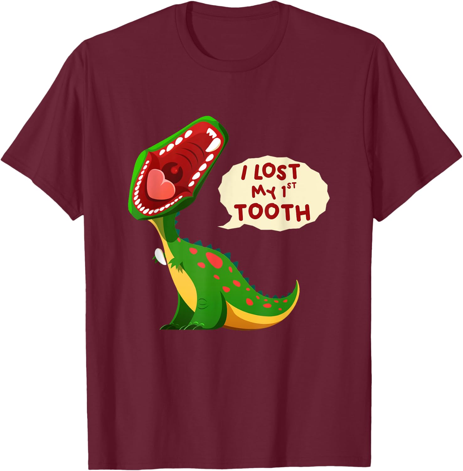 Roaring Dinosaur I Lost My 1st Tooth Funny Tooth Fairy T-Shirt - T-Shirt | Maroon