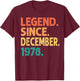 Legend Since December 1978 Men Women Vintage 1978 Birthday T-Shirt - T-Shirt | Maroon
