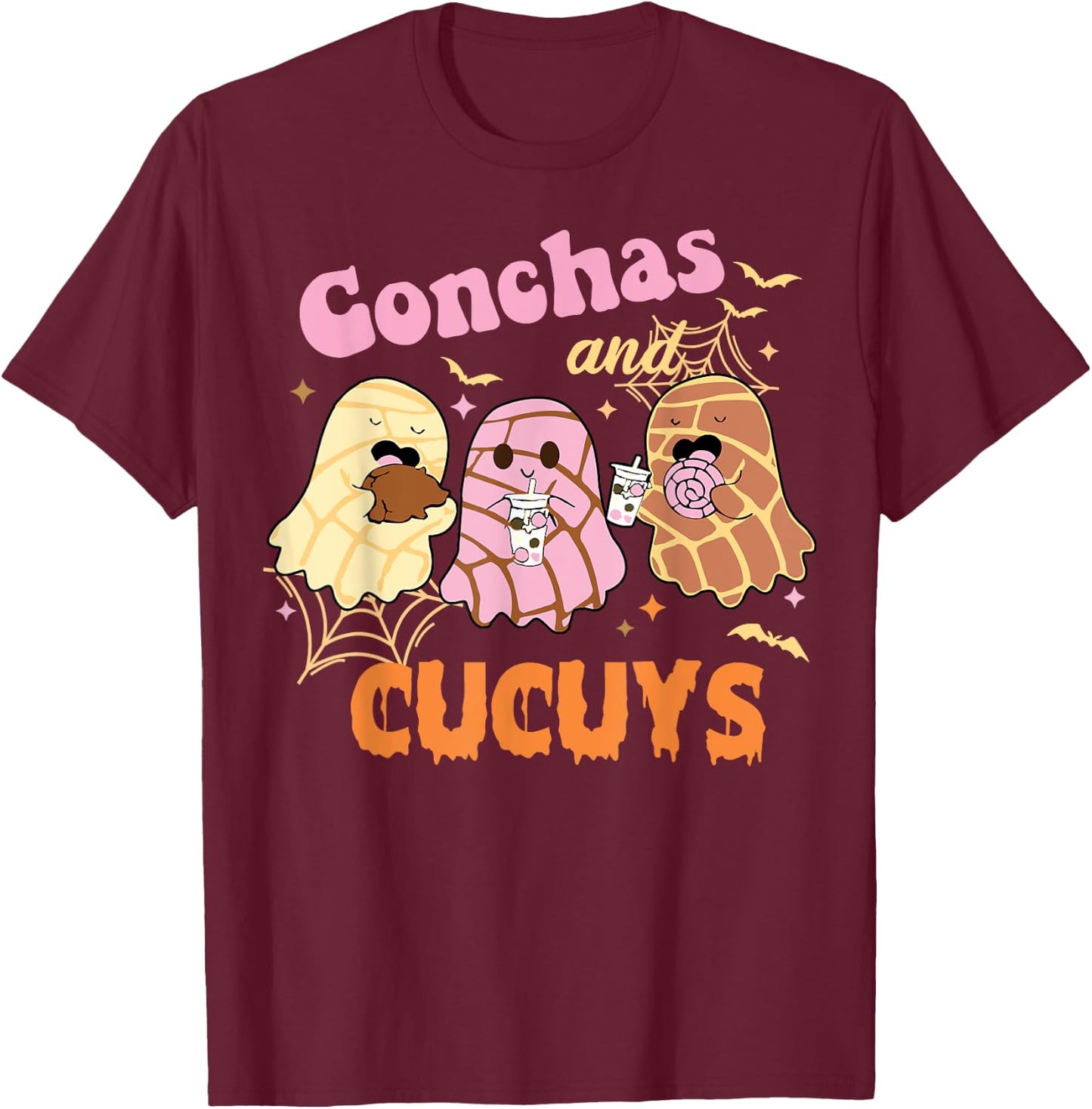 Conchas and Cucuys Mexican Ghost Spooky Conchas T-Shirt - T-Shirt | Maroon