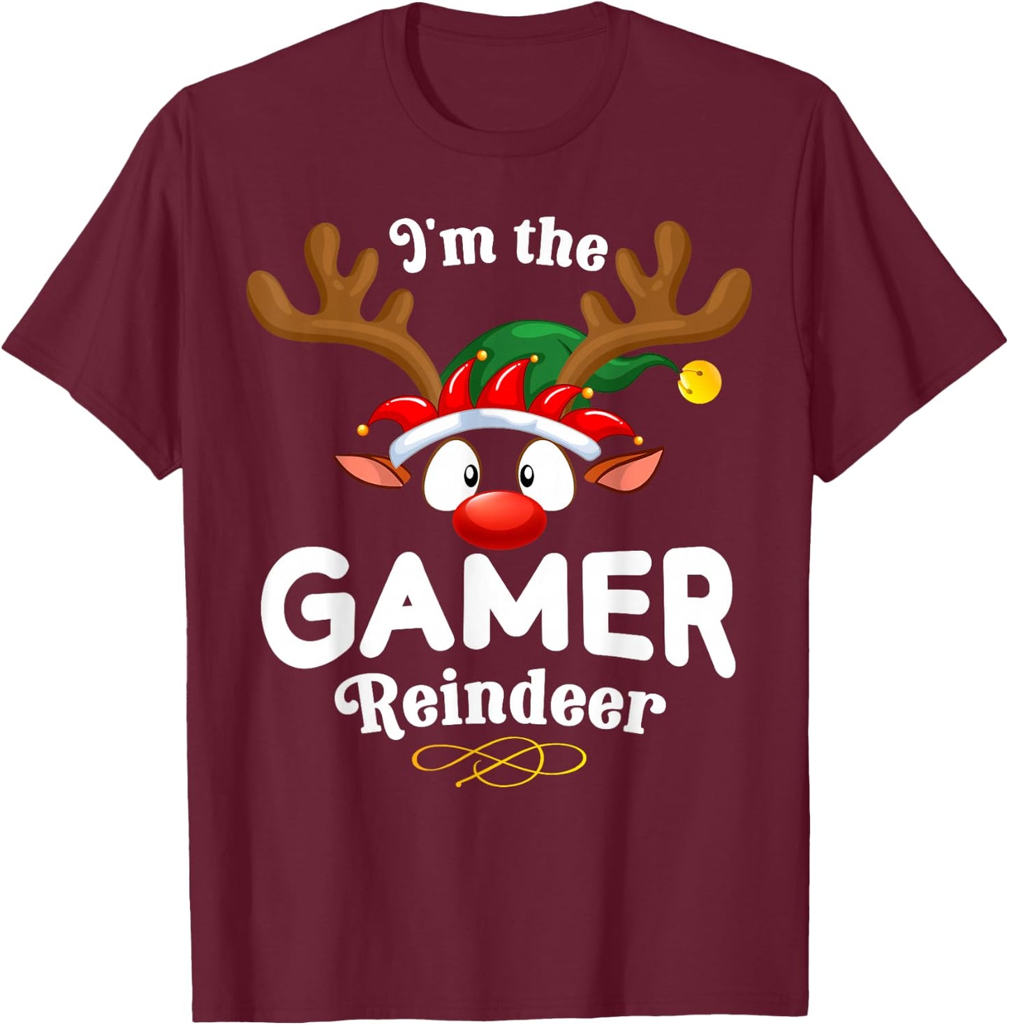 Christmas PJS Gamer XMas Reindeer Matching T-Shirt - T-Shirt | Maroon