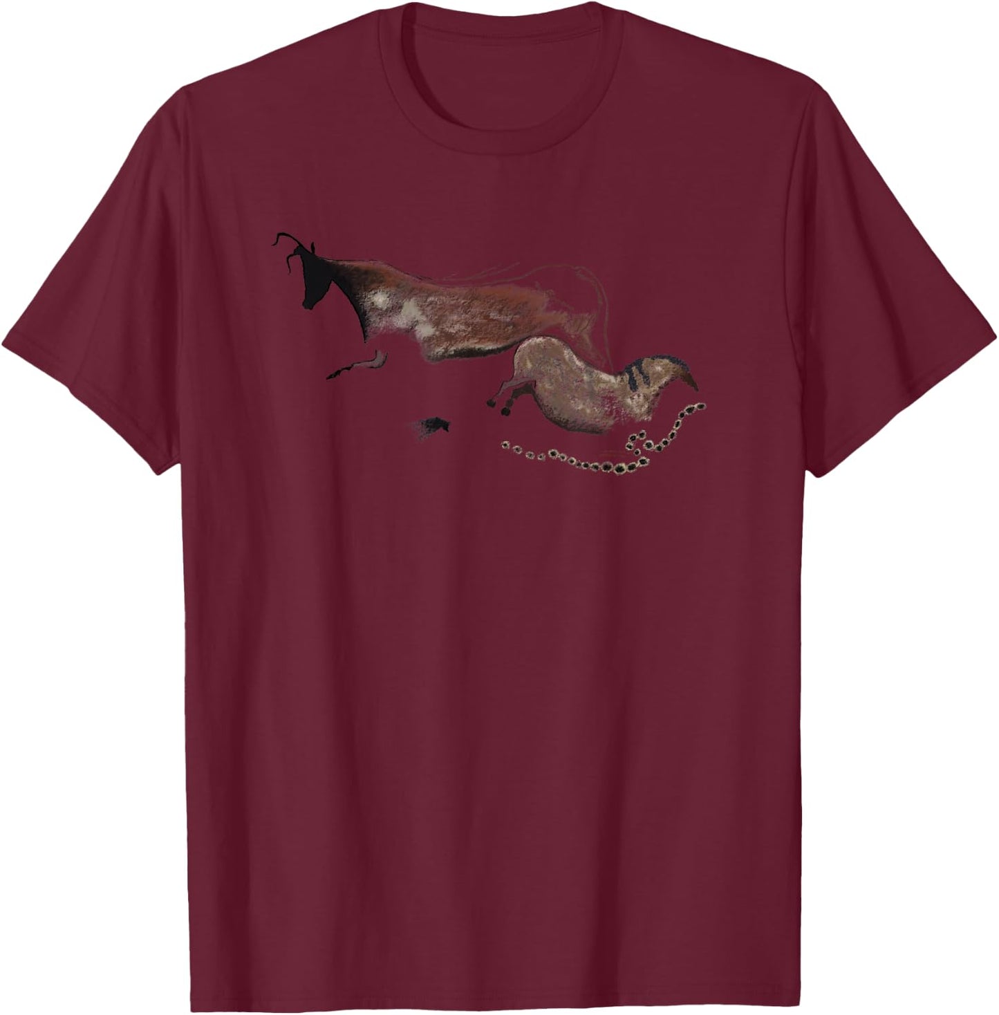 Stone Age Cave Painting of an Ox and Horse from Lascaux T-Shirt - T-Shirt | Maroon
