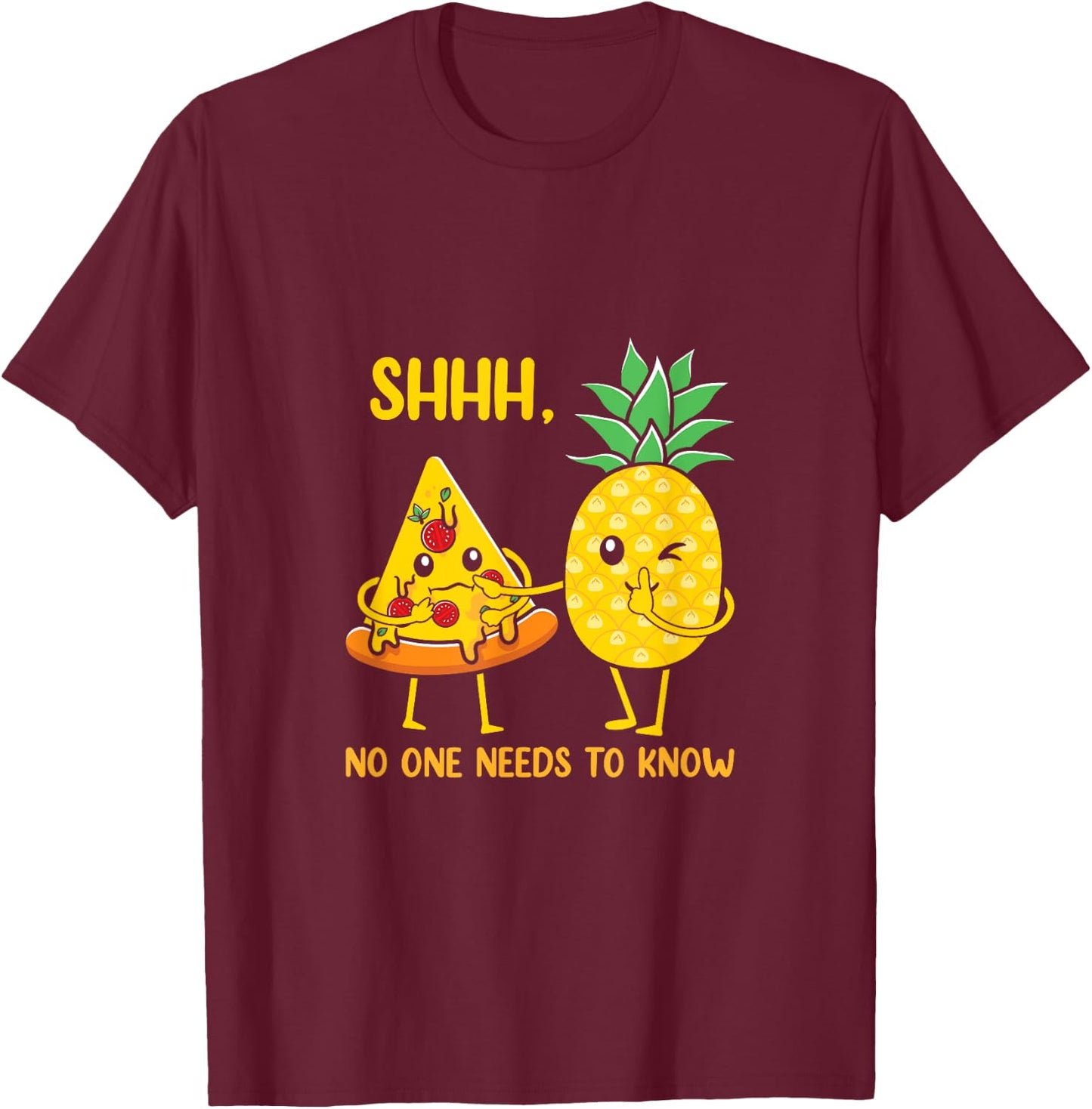Funny Pineapple Pizza Illustration T-Shirt - T-Shirt | Maroon