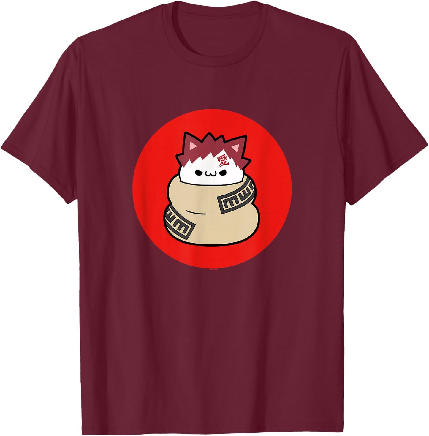 Nyaruto Cute Grumpy Gaara Cat Red Circle Big Chest Portrait T-Shirt - T-Shirt | Maroon