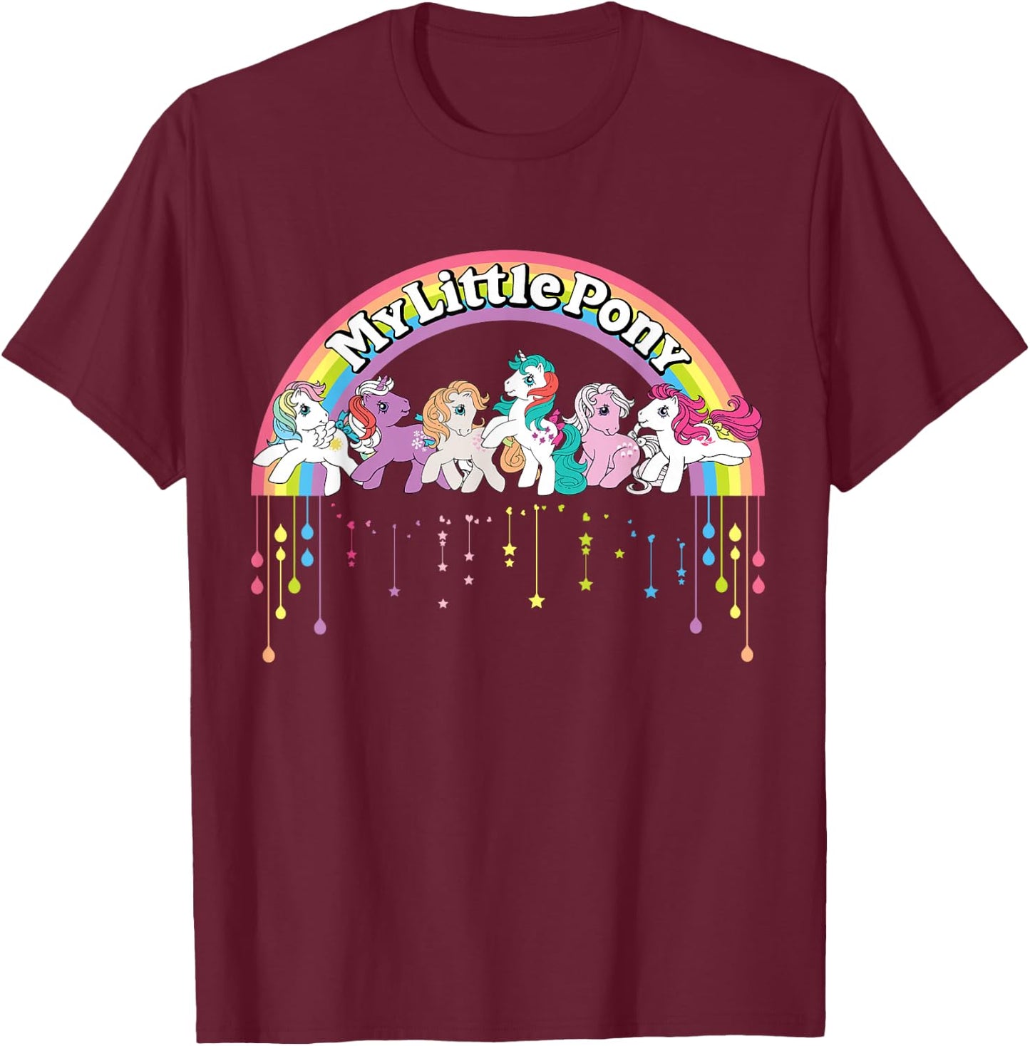 Logo Retro Cartoon Rainbow Dash Fluttershy Rarity T-Shirt - T-Shirt | Maroon