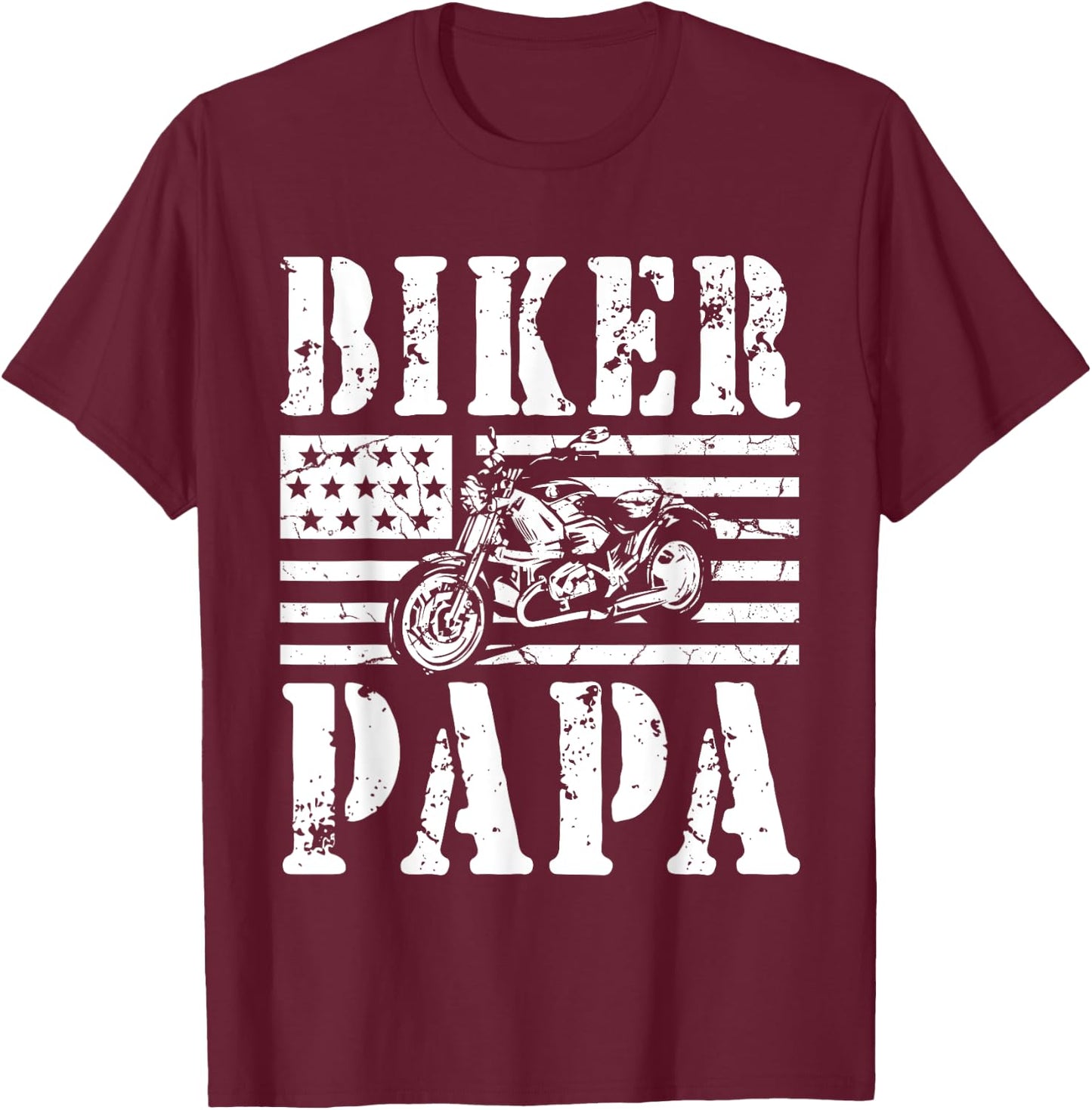 Vintage Papa Biker - Papa Motorcycle T-Shirt - T-Shirt | Maroon