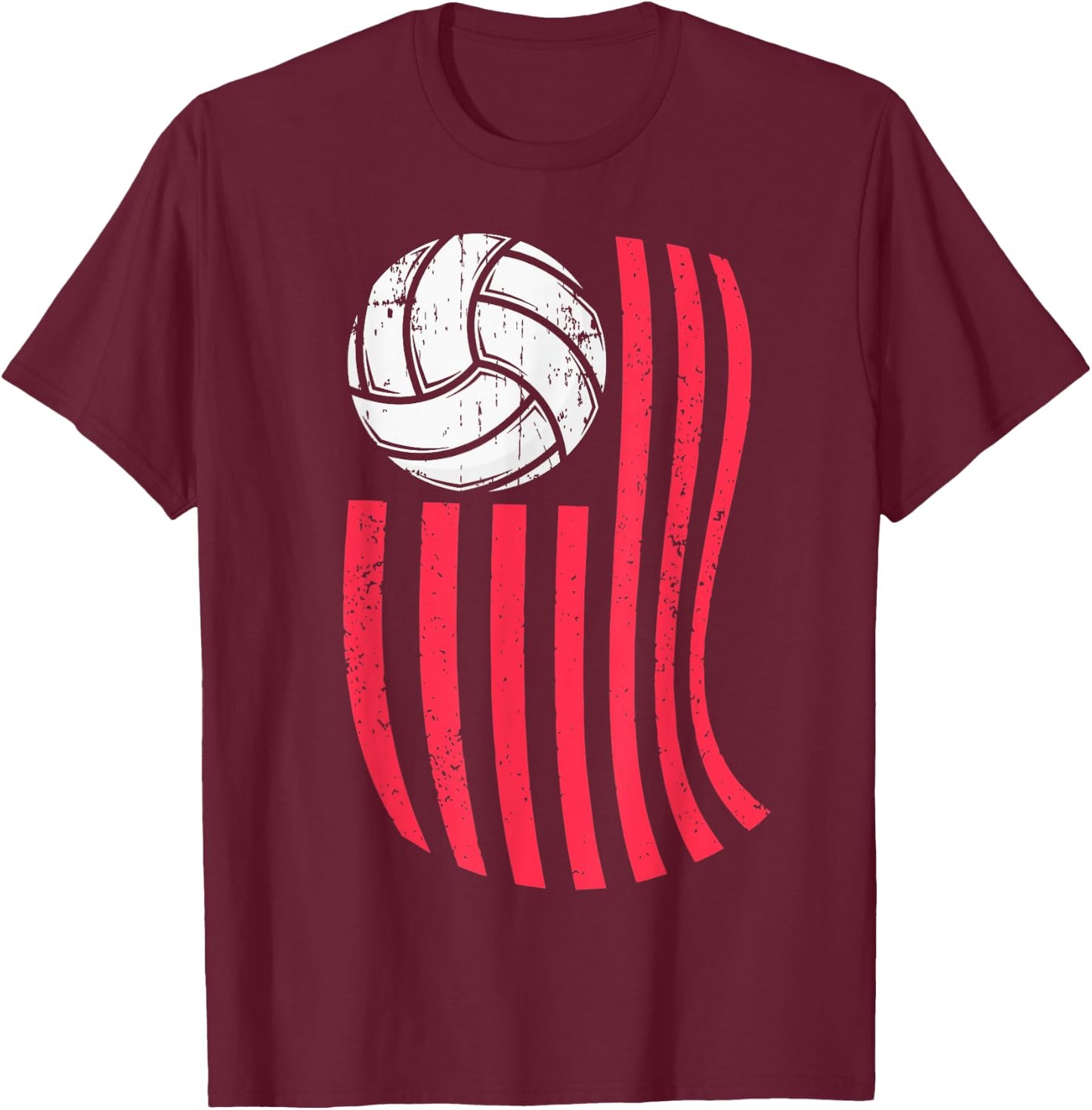 Volleyball USA American Flag Vintage 4th Of July Gift T-Shirt - T-Shirt | Maroon