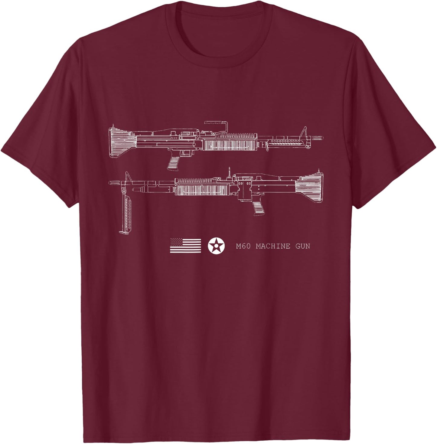 M60 Military Machine Gun T-Shirt - T-Shirt | Maroon