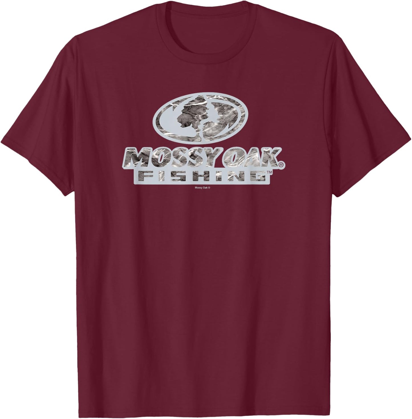 Mossy Oak Fishing Open Water Classic Grey Logo T-Shirt - T-Shirt | Maroon