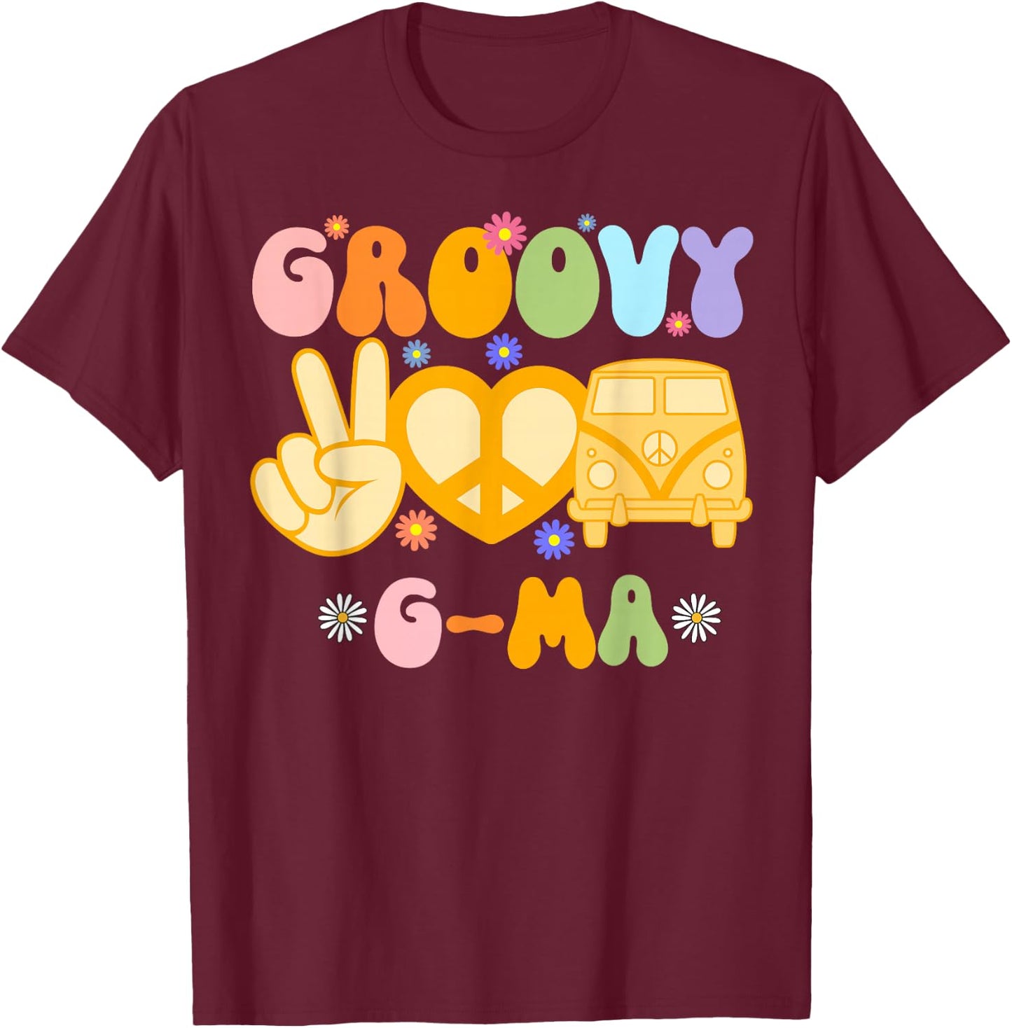Retro Groovy G-ma Grandma Hippie Family Matching Mothers Day T-Shirt - T-Shirt | Maroon