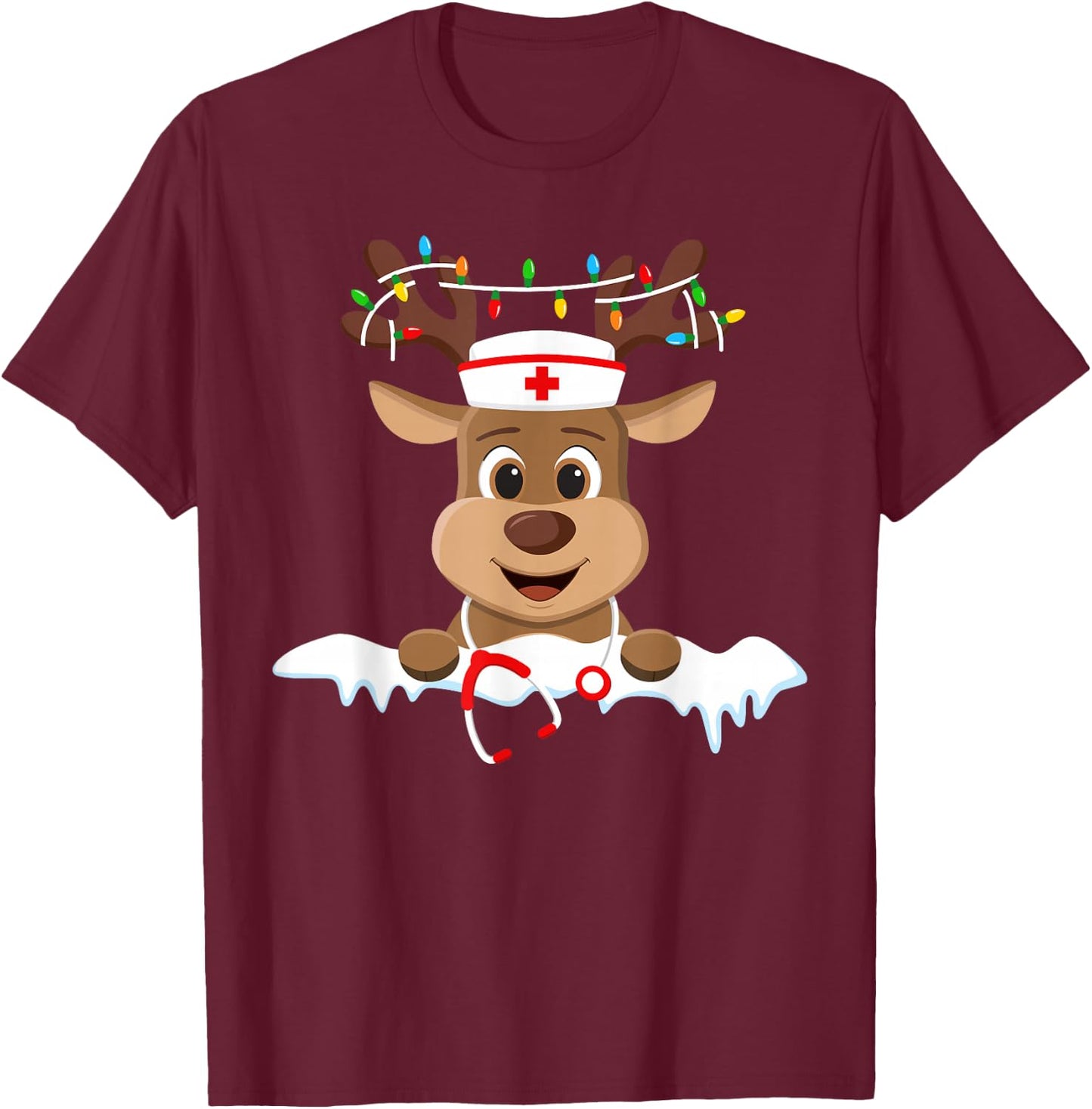 Christmas Nurse Love NICU RN ER Santa Reindeer Nurse Hat Elf T-Shirt - T-Shirt | Maroon
