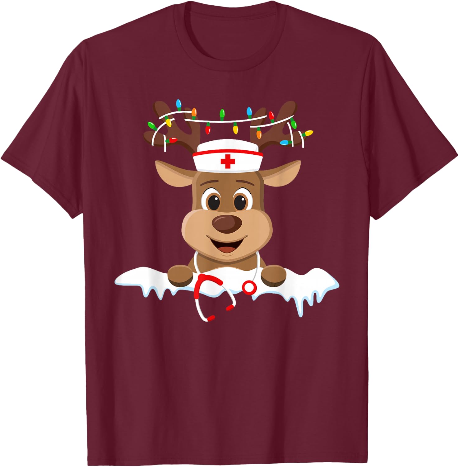 Christmas Nurse Love NICU RN ER Santa Reindeer Nurse Hat Elf T-Shirt - T-Shirt | Maroon