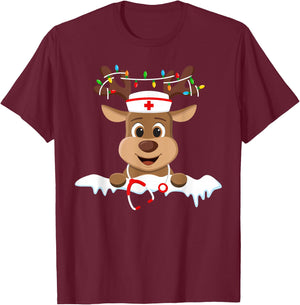 Christmas Nurse Love NICU RN ER Santa Reindeer Nurse Hat Elf T-Shirt - T-Shirt | Maroon