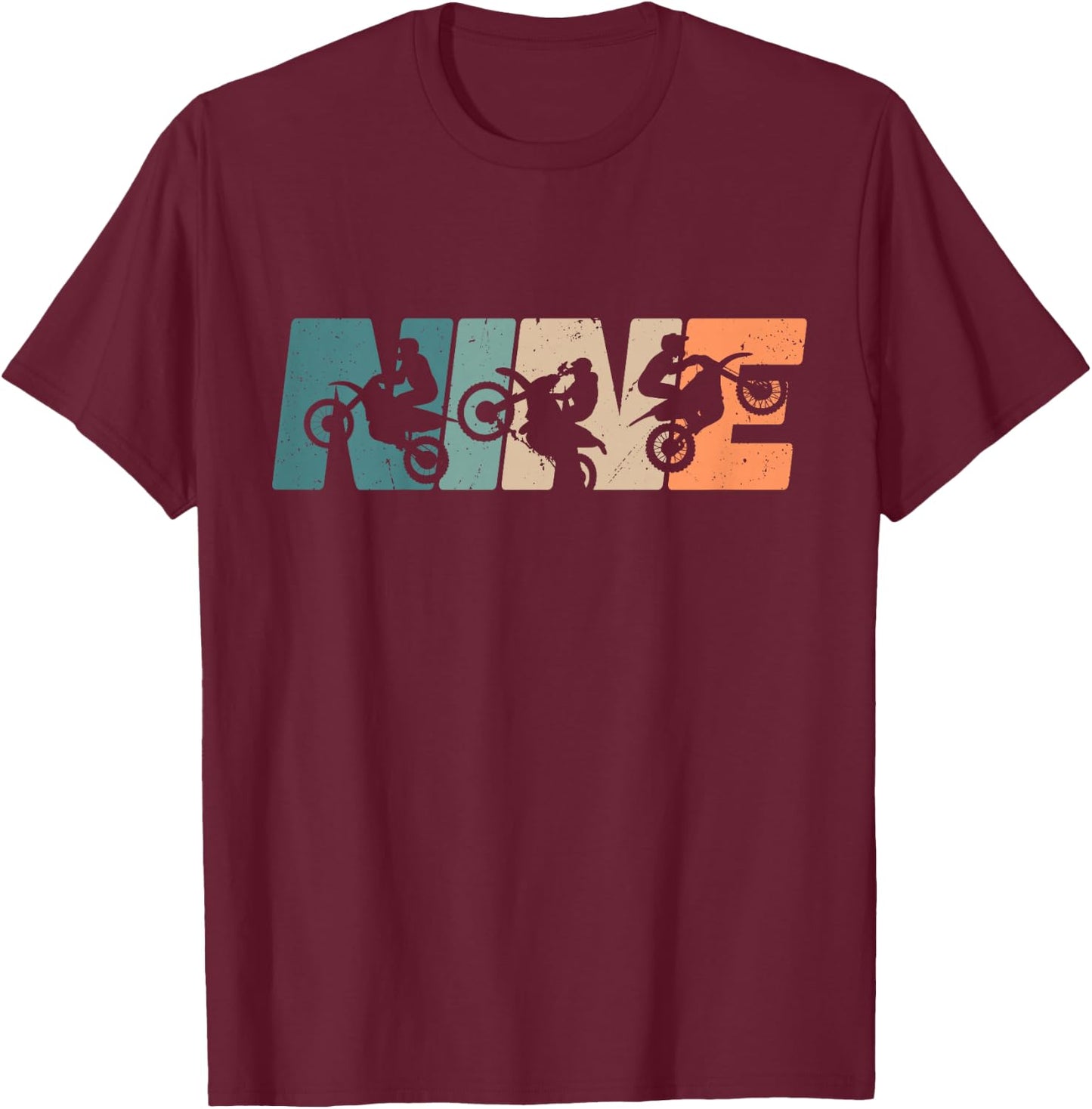 Kids 9th Birthday Retro Motocross Dirt Bike 9 Years Boys Girl T-Shirt - T-Shirt | Maroon