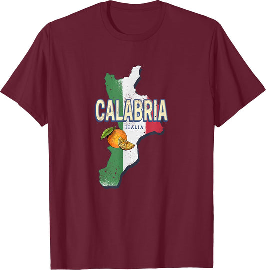Calabria Italy Retro Region Map Vintage Souvenir T-Shirt - T-Shirt | Maroon