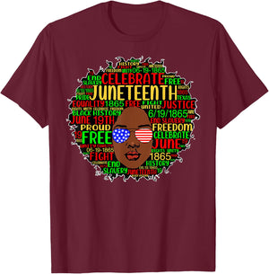 Afro Word Art Juneteenth History Natural Hair Sunglasses T-Shirt - T-Shirt | Maroon
