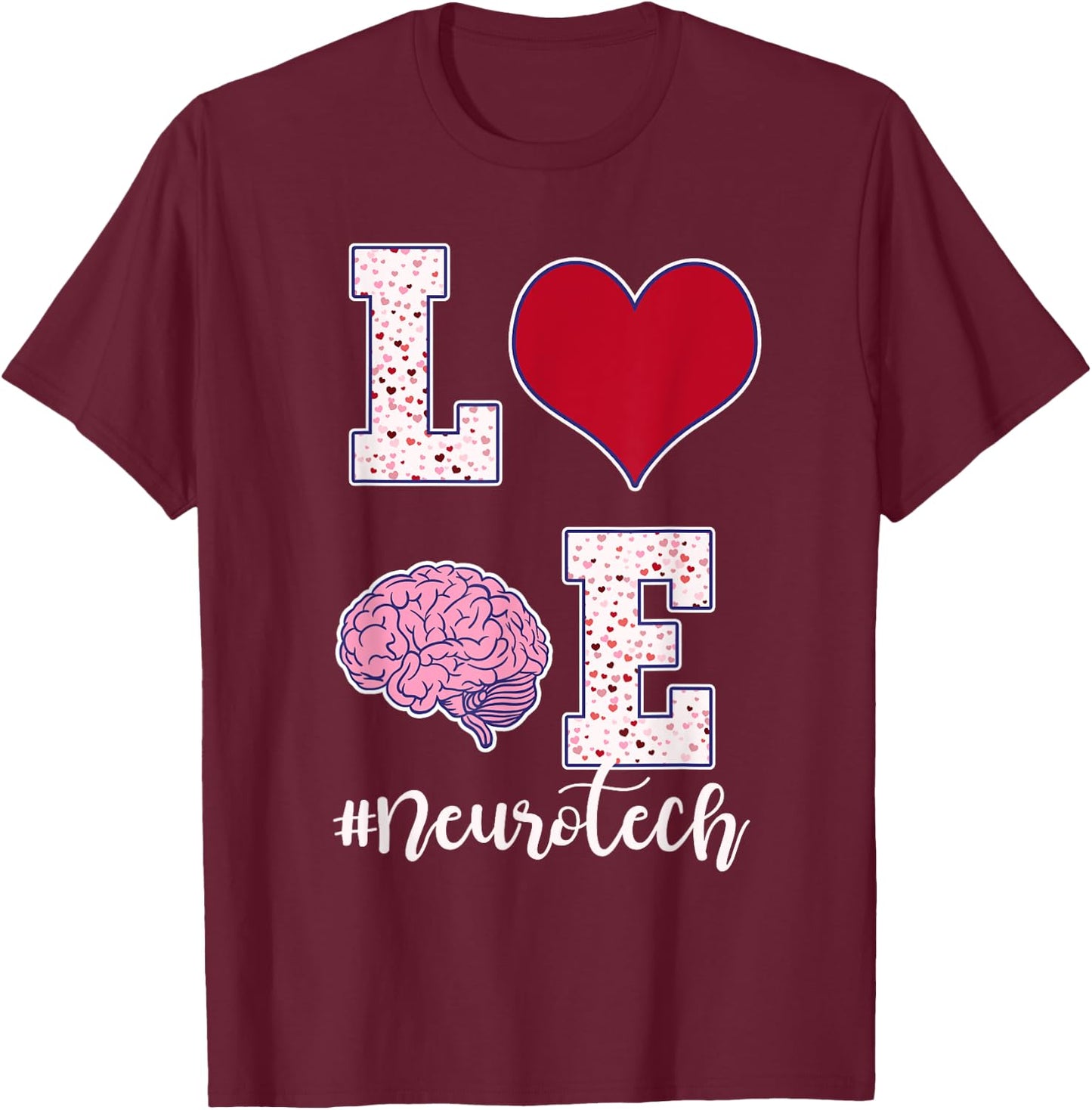 Neuro Tech Valentine's Day Neurology Nursing EEG Brain Waves T-Shirt - T-Shirt | Maroon
