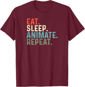 Funny Animator Animation Eat Sleep Animate Repeat T-Shirt - T-Shirt | Maroon