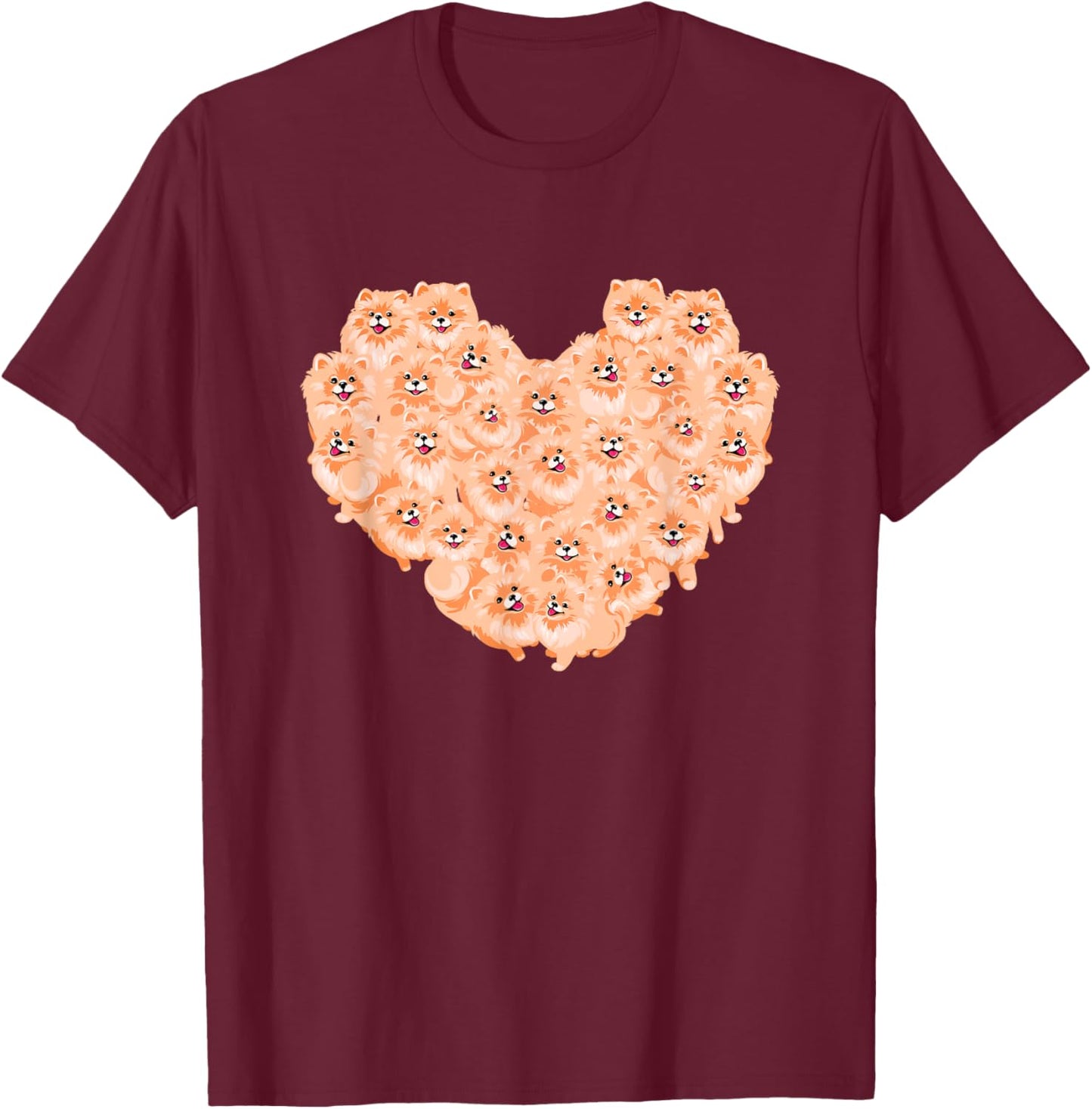 Pomeranian Hearts - Valentine's Day Dog Owner Pet Groomer T-Shirt - T-Shirt | Maroon