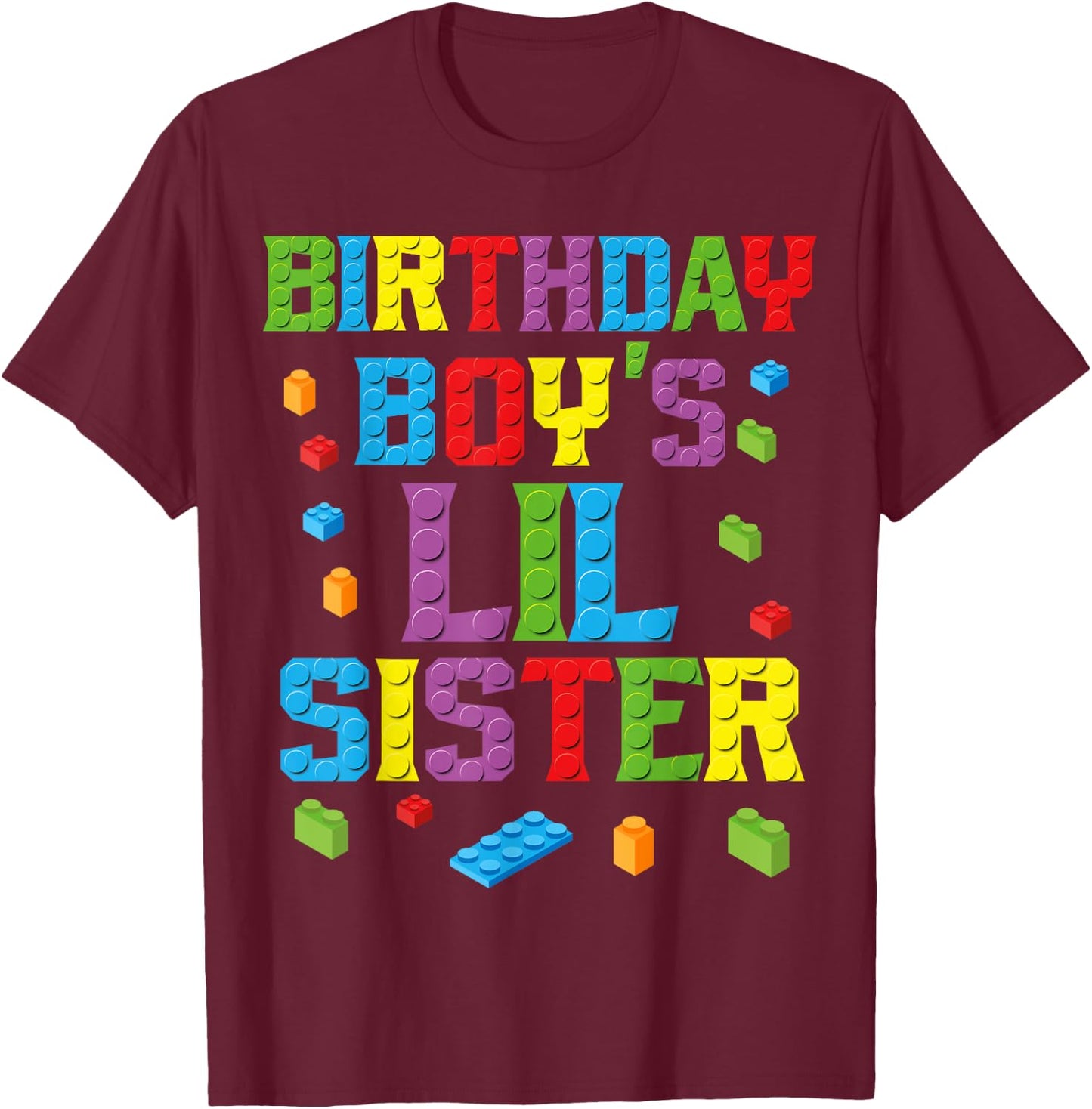 Master Builder Birthday Boy's Lil Sister Building Bricks T-Shirt - T-Shirt | Maroon