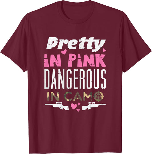Pretty Pink Dangerous Camo Hunting Hunter Women Girls Kid T-Shirt - T-Shirt | Maroon