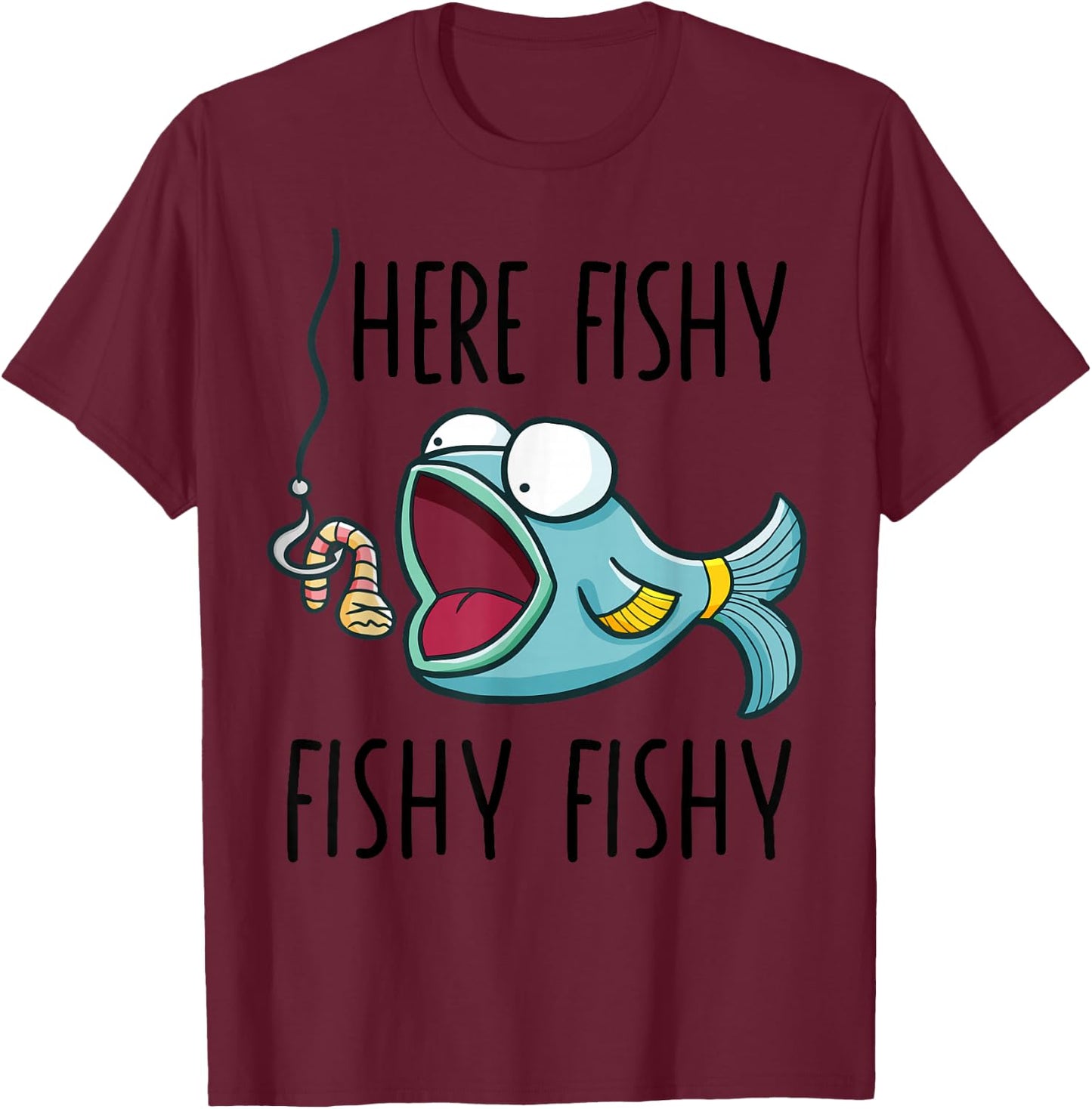 Here-Fishy Shirt Kids Toddler Girls Cute Fish Funny Fishing T-Shirt - T-Shirt | Maroon