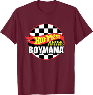 Gifts For Mom Hot Mess A Little Stressed Boy Mama T-Shirt - T-Shirt | Maroon
